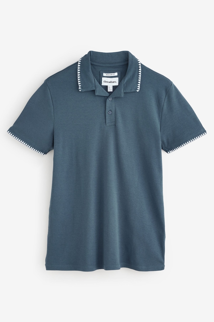 Threadbare Aqua Blue Contrast Revere Collar 100% Cotton Polo Shirt - Image 1 of 1