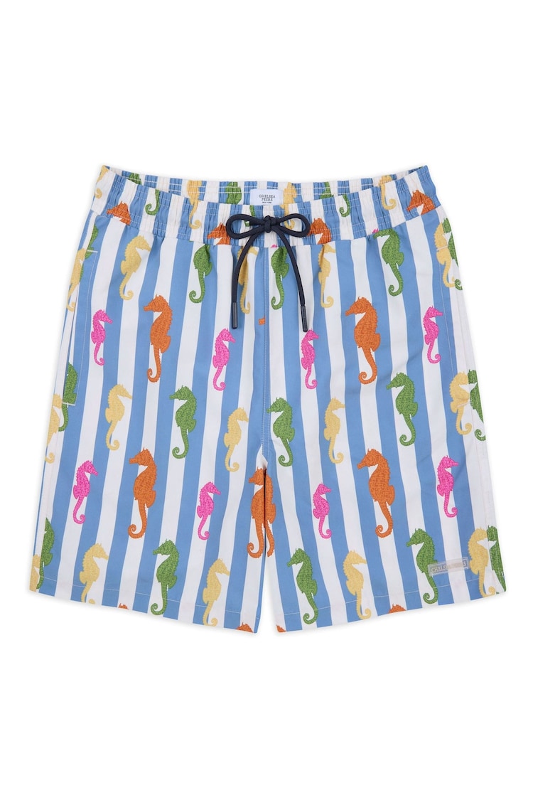 Chelsea Peers Blue Seahorse Stripe Print Swim Shorts - Image 1 of 1