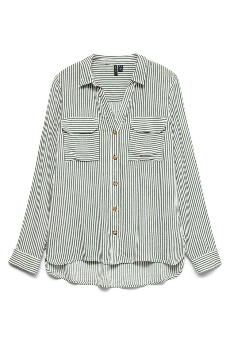 VERO MODA Grey Tortoise Button Stripe Shirt - Image 1 of 1