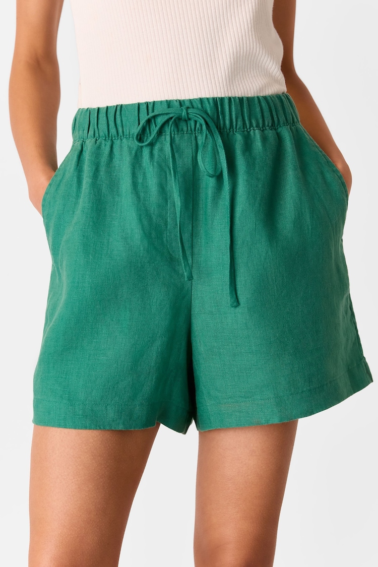 Whistles Green Linen Elasticated Shorts - Image 1 of 1