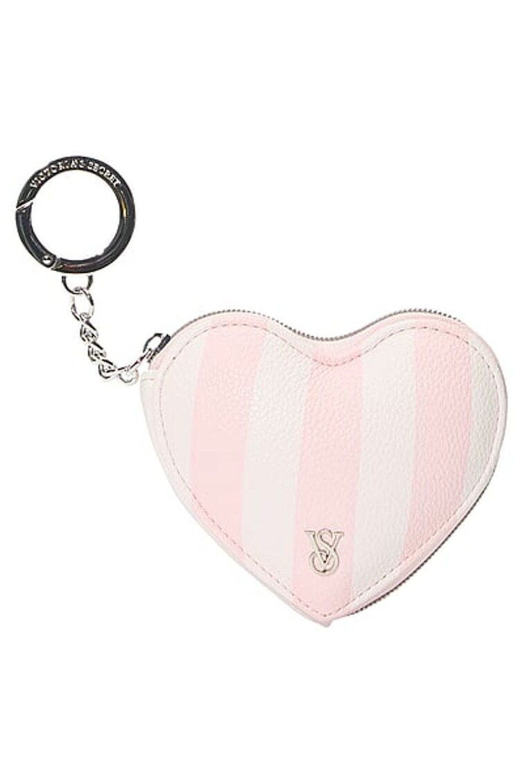 Victoria's Secret Heritage Stripe Pink Heart Pouch Keyring - Image 1 of 1