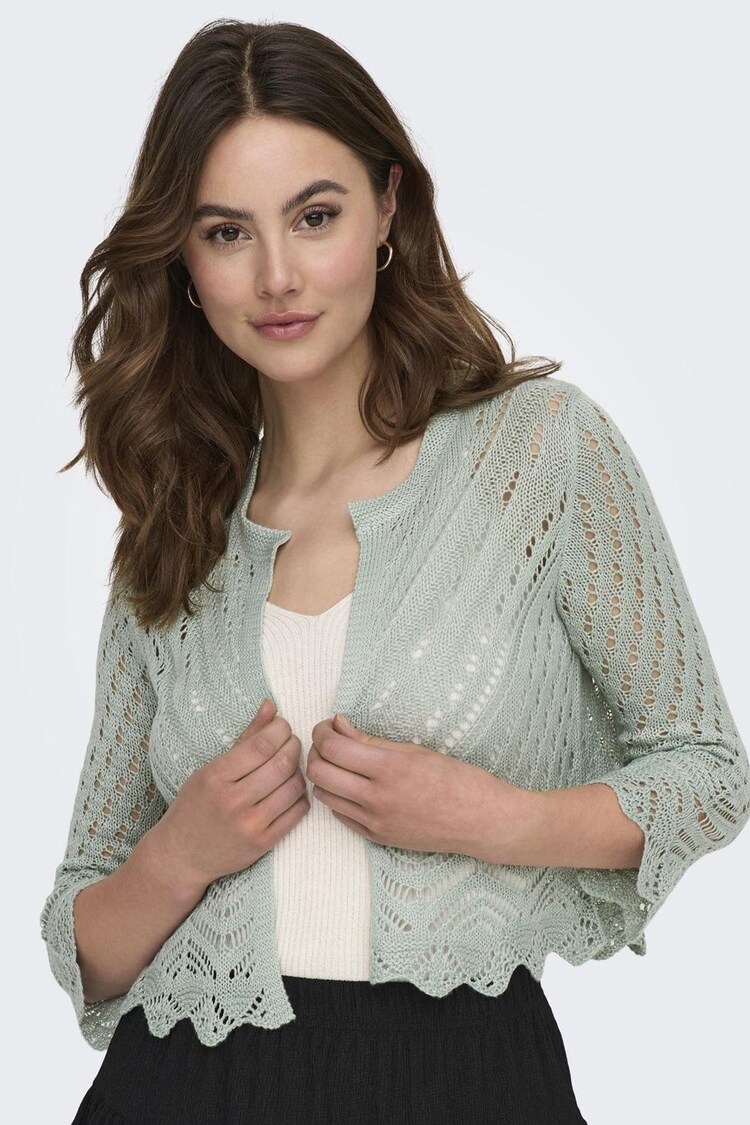JDY Green Crochet 3/4 Sleeve Cardigan - Image 1 of 1