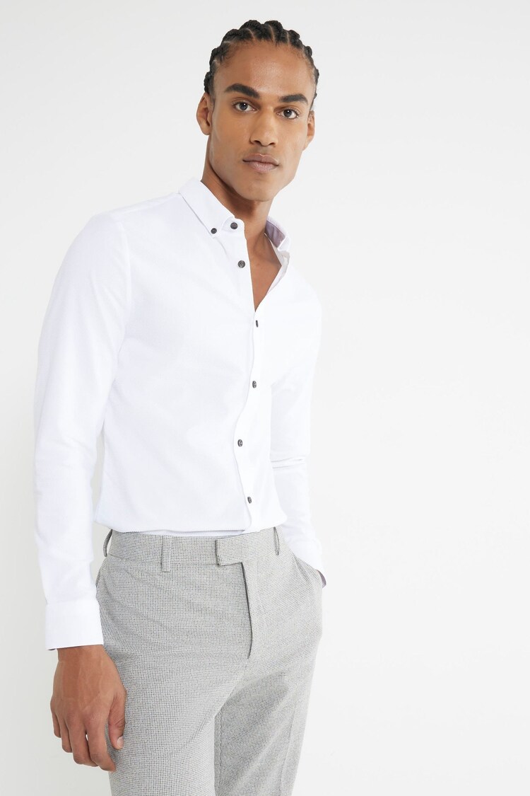 River Island White Muscle Fit Textured Shirt - Image 1 of 1