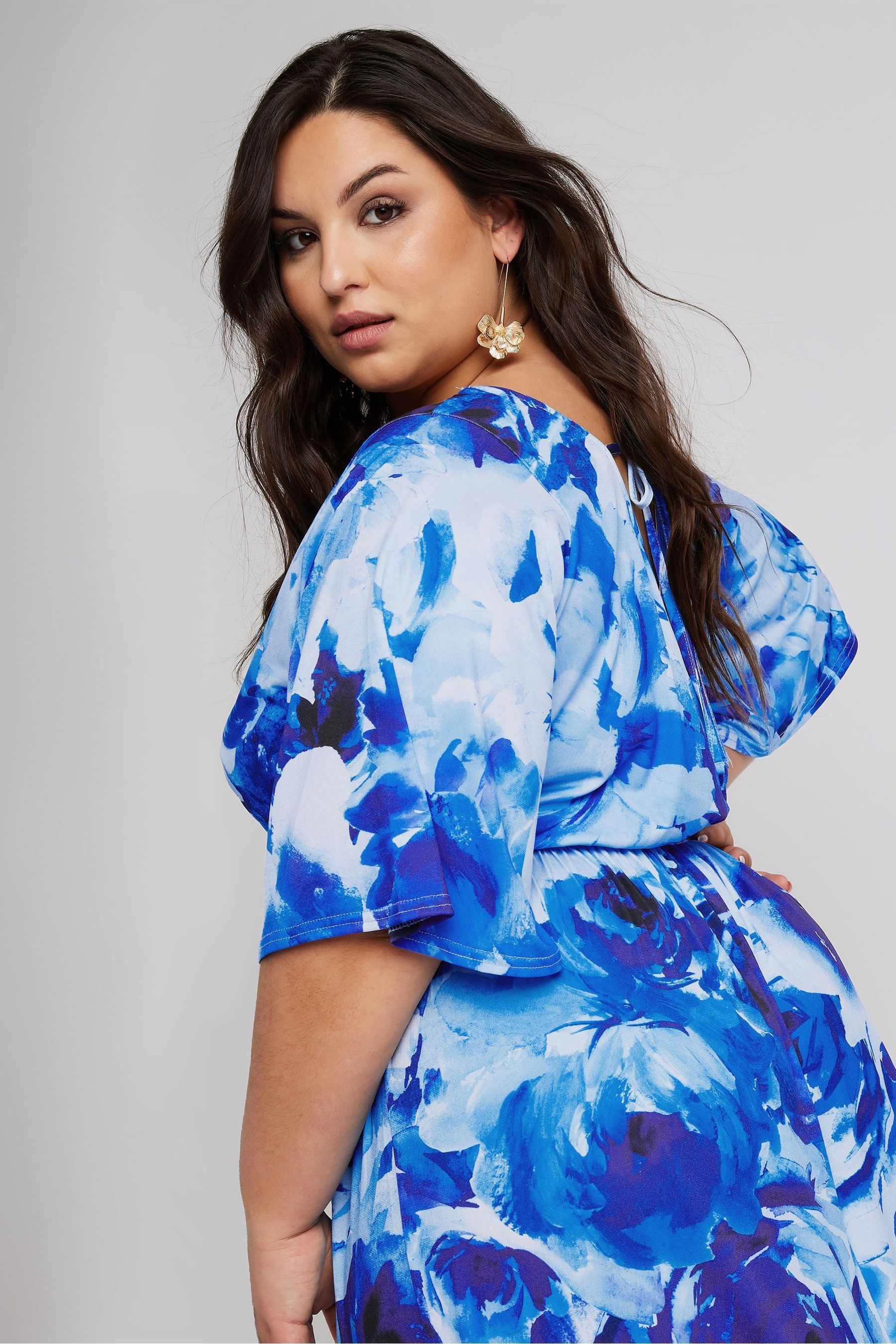 Evangela | Powder Blue Lace Crew-Neck Maxi Dress With Wrap-Detail