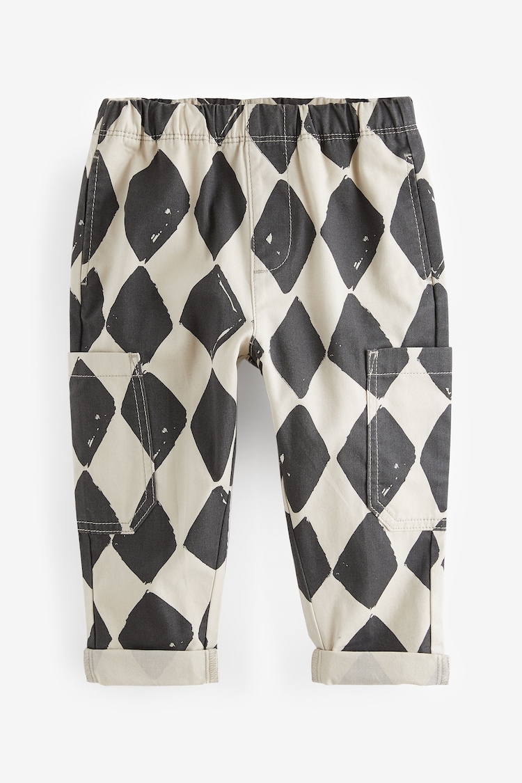 Black/Ecru Harlequin Side Pocket 100% Cotton Pull On Trousers (3mths-7yrs) - Image 1 of 1