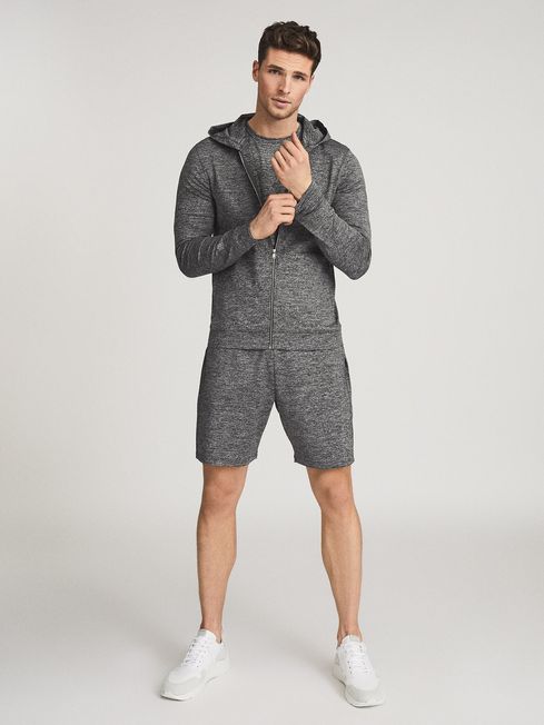 Reiss Fenton Melange High Stretch Jersey Hoodie Reiss