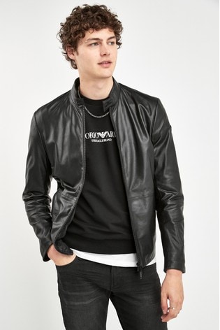 emporio armani black leather jacket