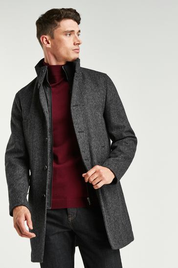 Серый угольный с шевронным узором Куртка с воротником-хомутом и Built