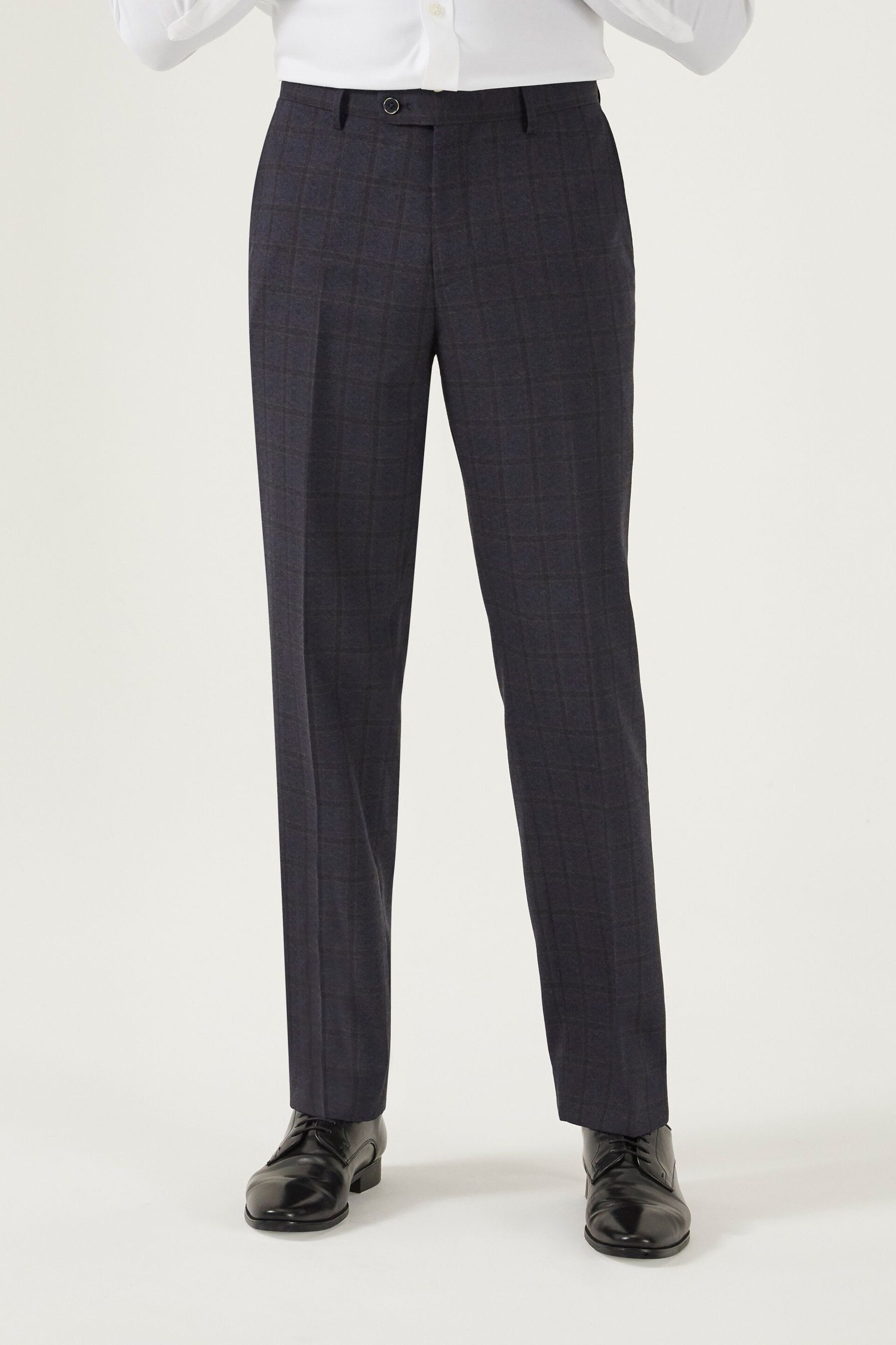 Skopes Curry Navy Blue Check Tailored Fit Suit Trousers - Image 1 of 3