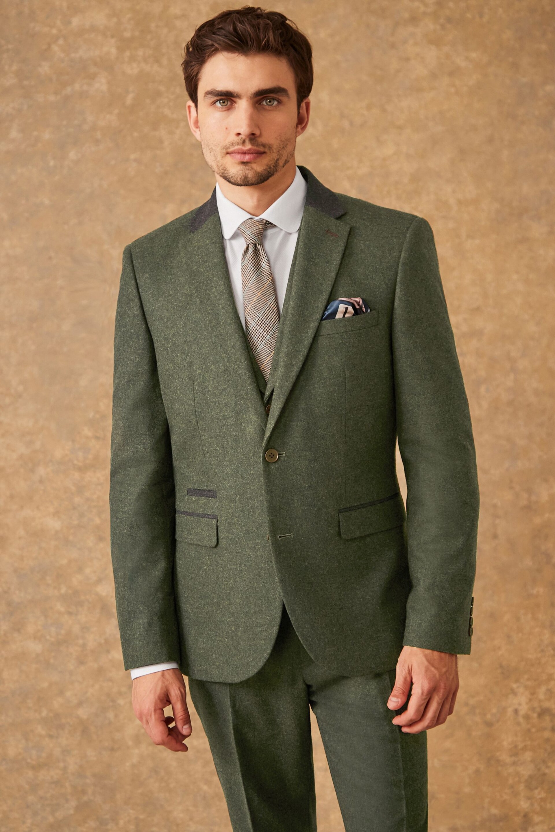 Green Slim Fit Trimmed Donegal Suit: Jacket - Image 1 of 16
