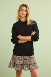 Black Layered Sweatshirt Long Sleeve Animal Print Dress - Image 1 of 6