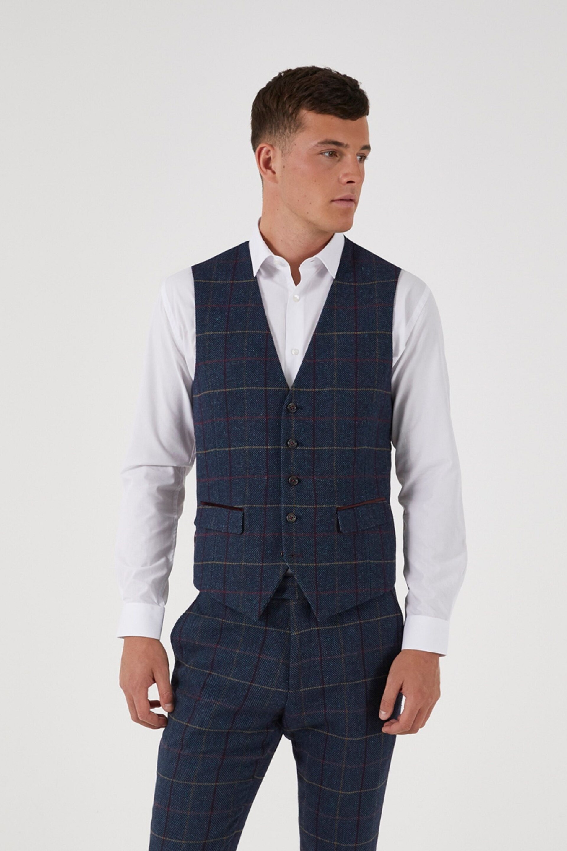 Skopes Doyle Navy Blue Tweed Wool Blend Suit Waistcoat - Image 1 of 5
