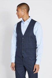 MOSS Regular Fit Blue With Khaki Check Suit Waistcoat - Image 1 of 3