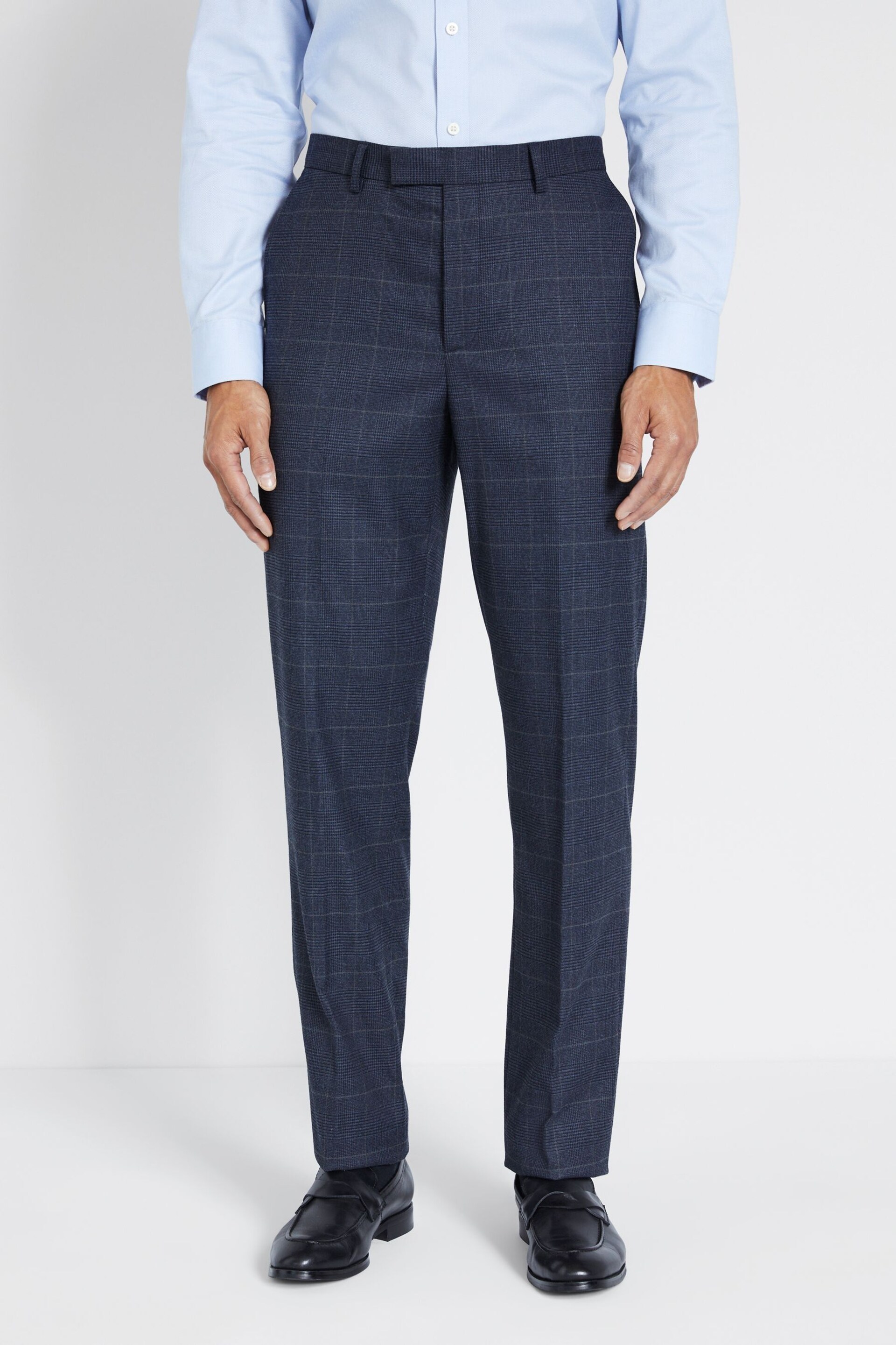 MOSS Regular Fit Blue With Khaki Check Suit: Trousers - Image 1 of 2