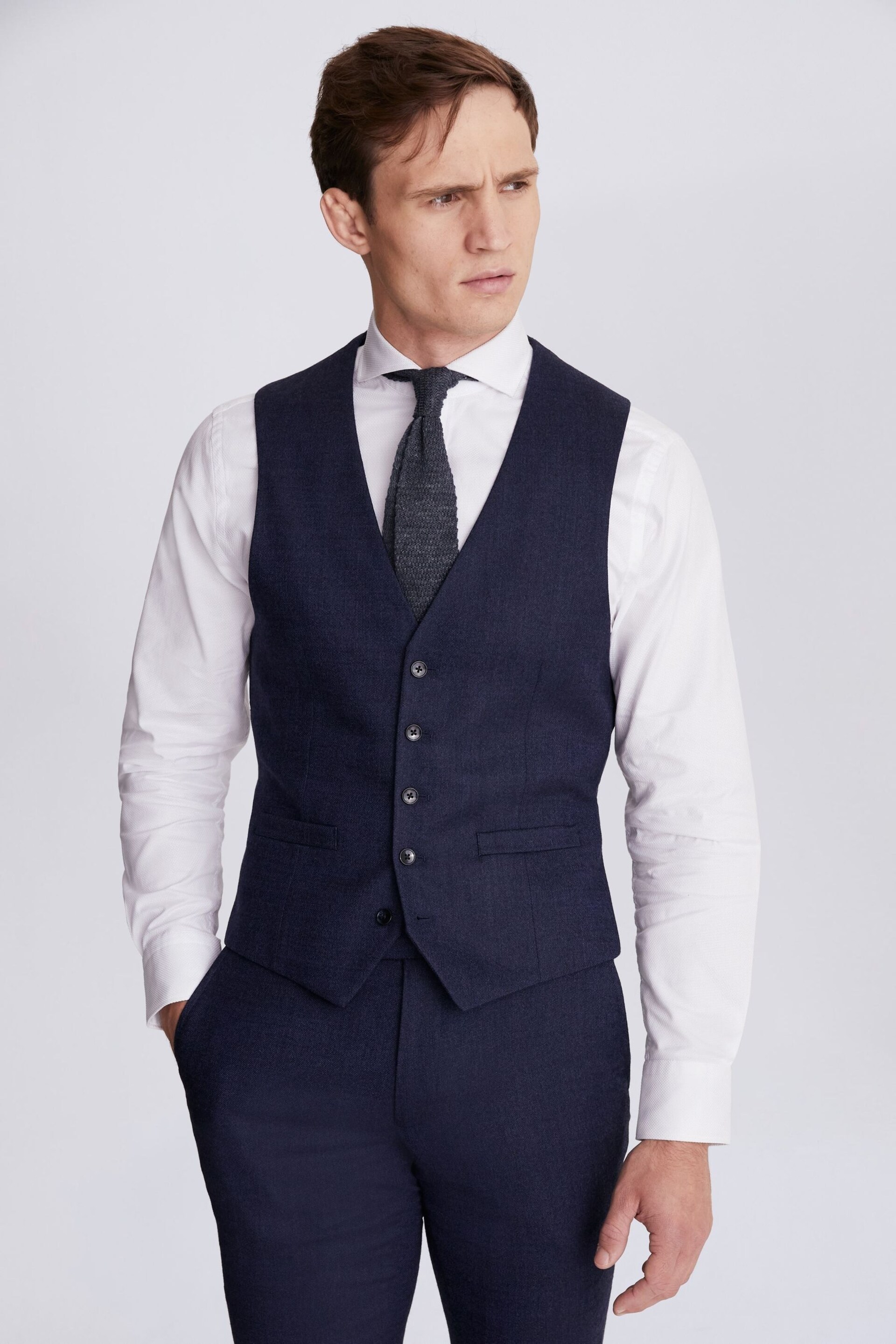 MOSS Blue Slim Fit Twisted Suit Waistcoat - Image 1 of 3