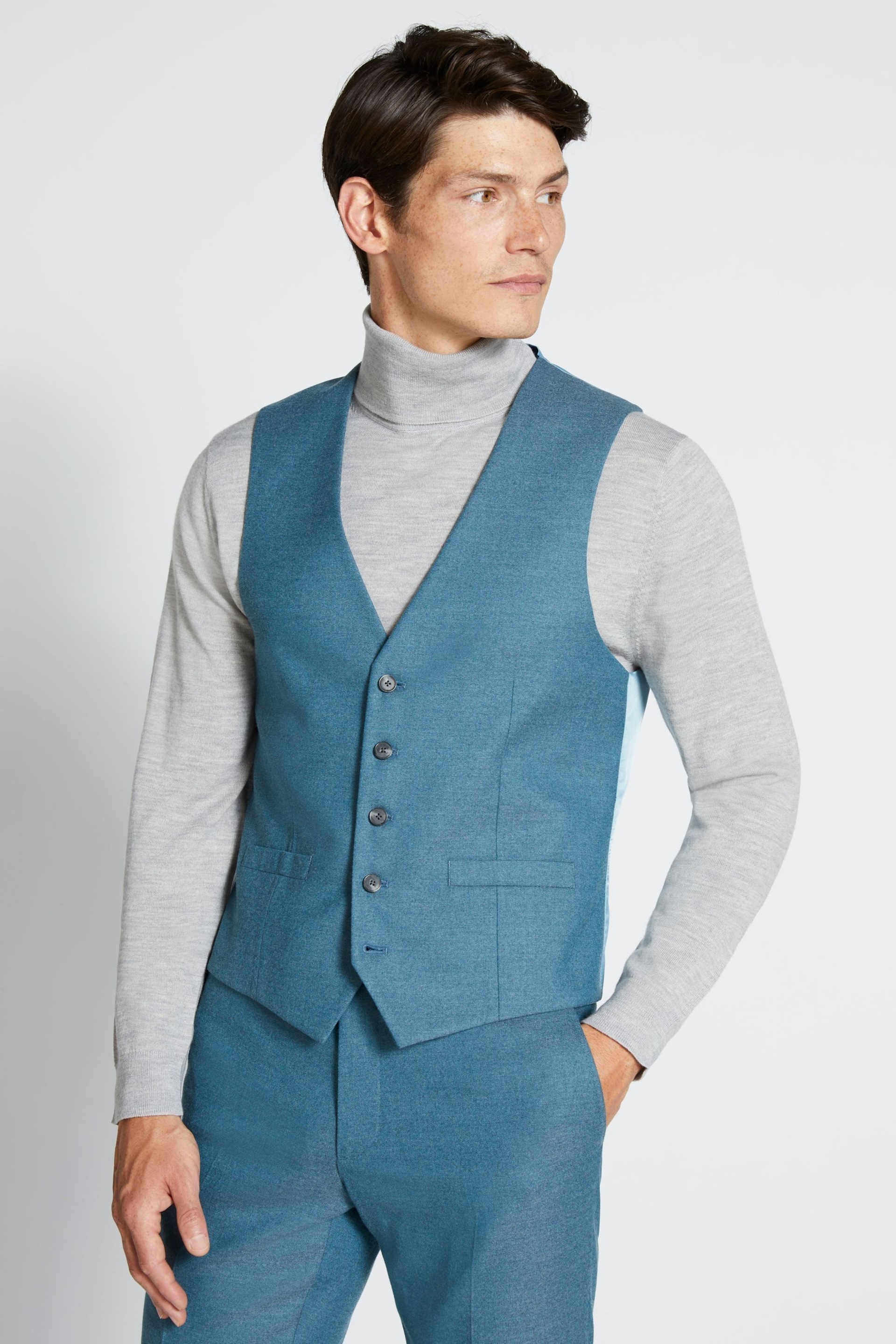 MOSS Blue Flannel Suit Waistcoat - Image 1 of 3