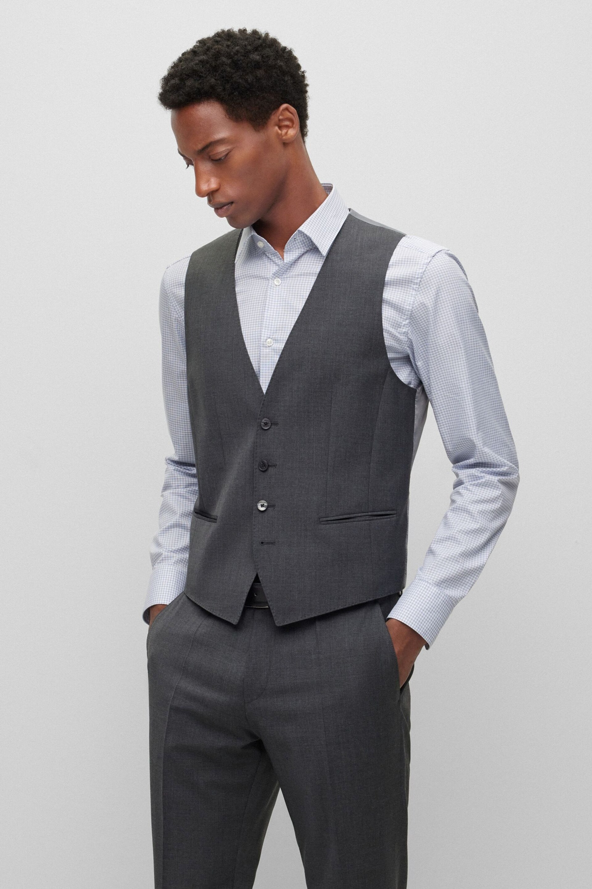 BOSS Grey Slim Fit Wool Blend Waistcoat - Image 1 of 5
