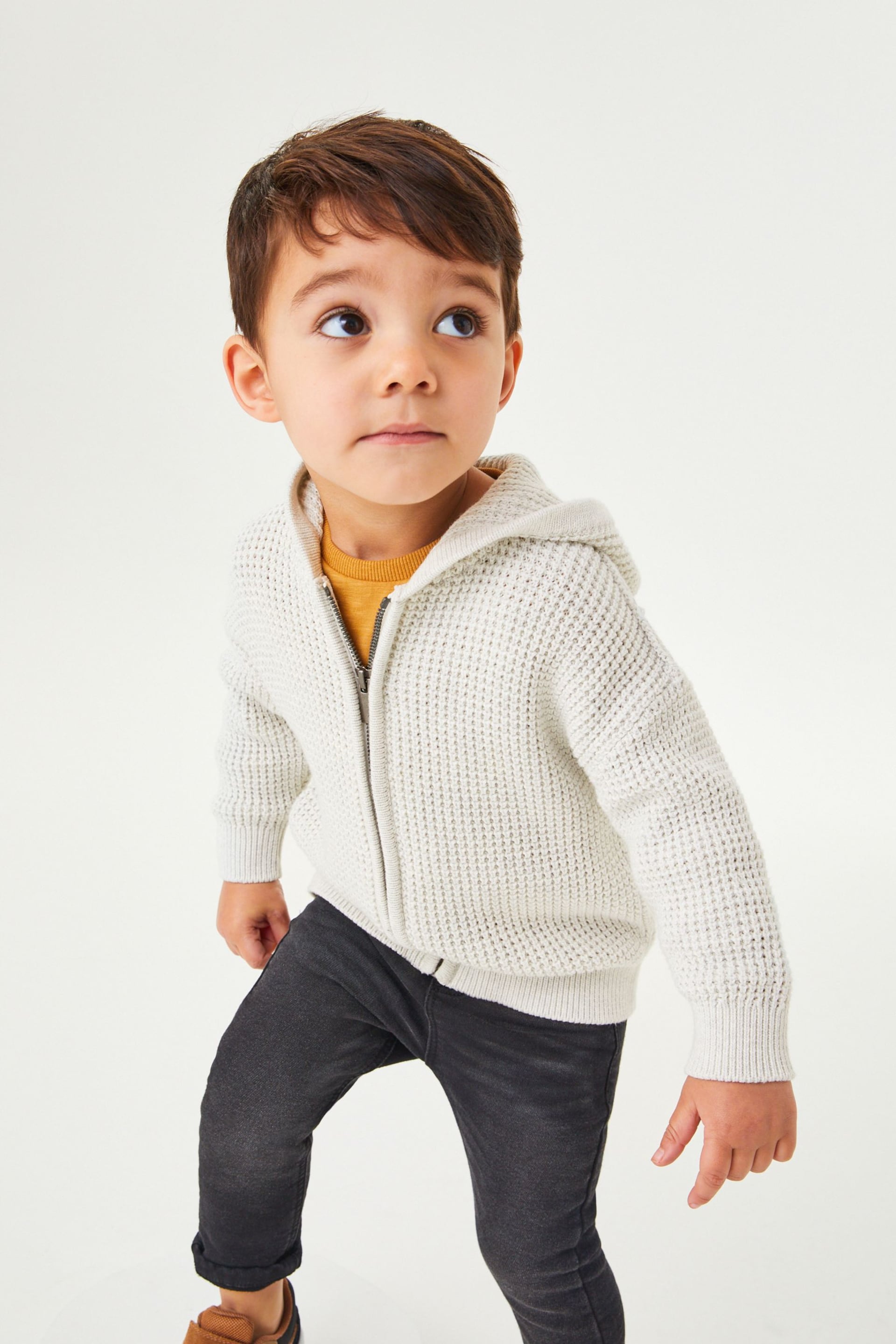 Ecru Cream Knitted Zip Through Hoodie (3mths-7yrs) - Image 1 of 8