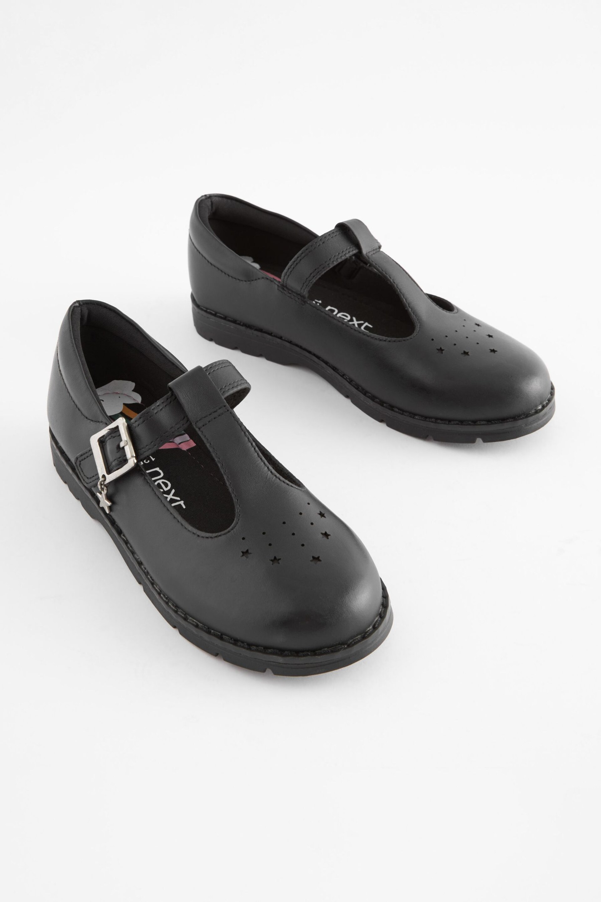 Black Standard Fit (F) Leather Junior T-Bar School Shoes - Image 1 of 5