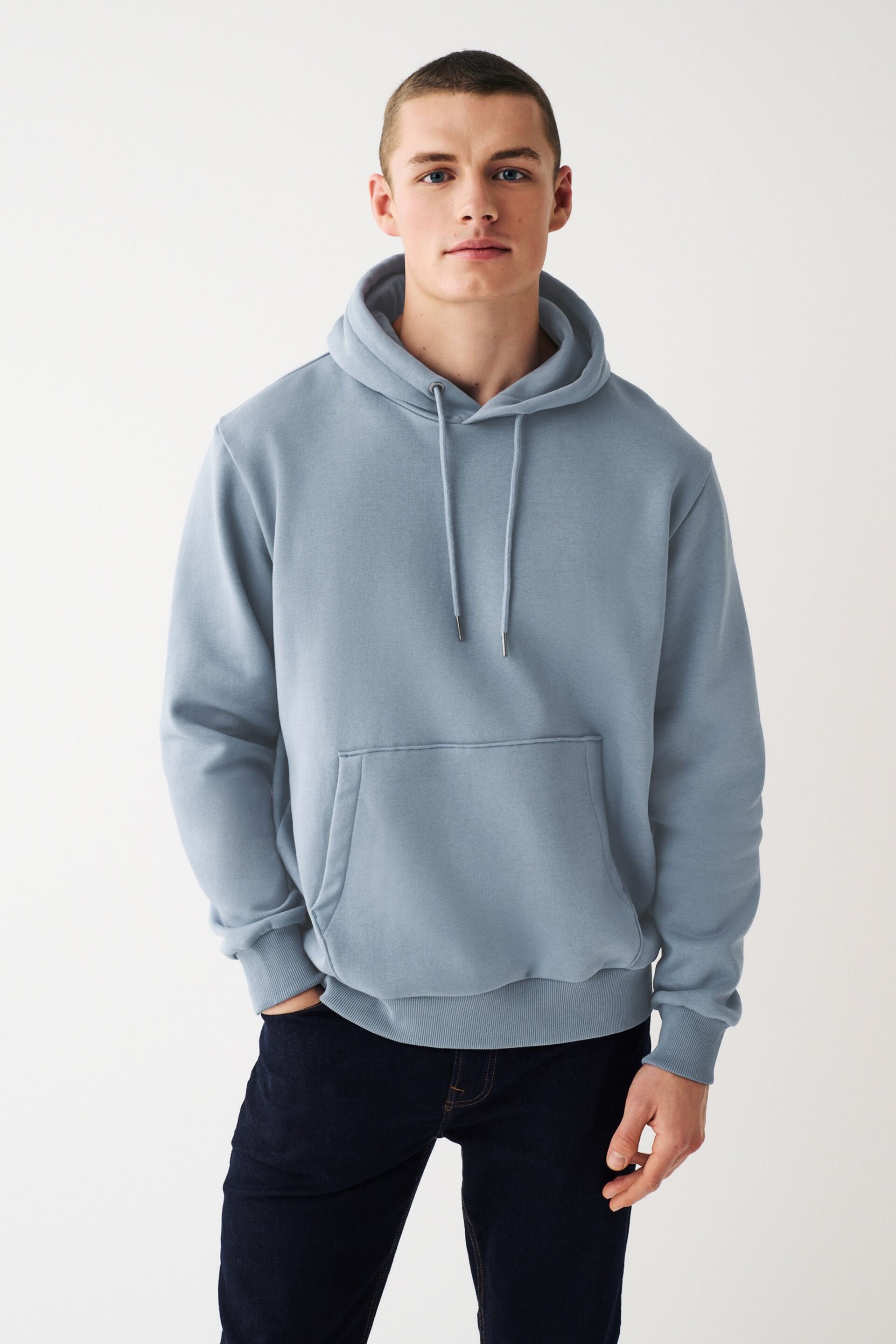 Blue Regular Fit Jersey Cotton Rich Overhead Hoodie - Image 1 of 8
