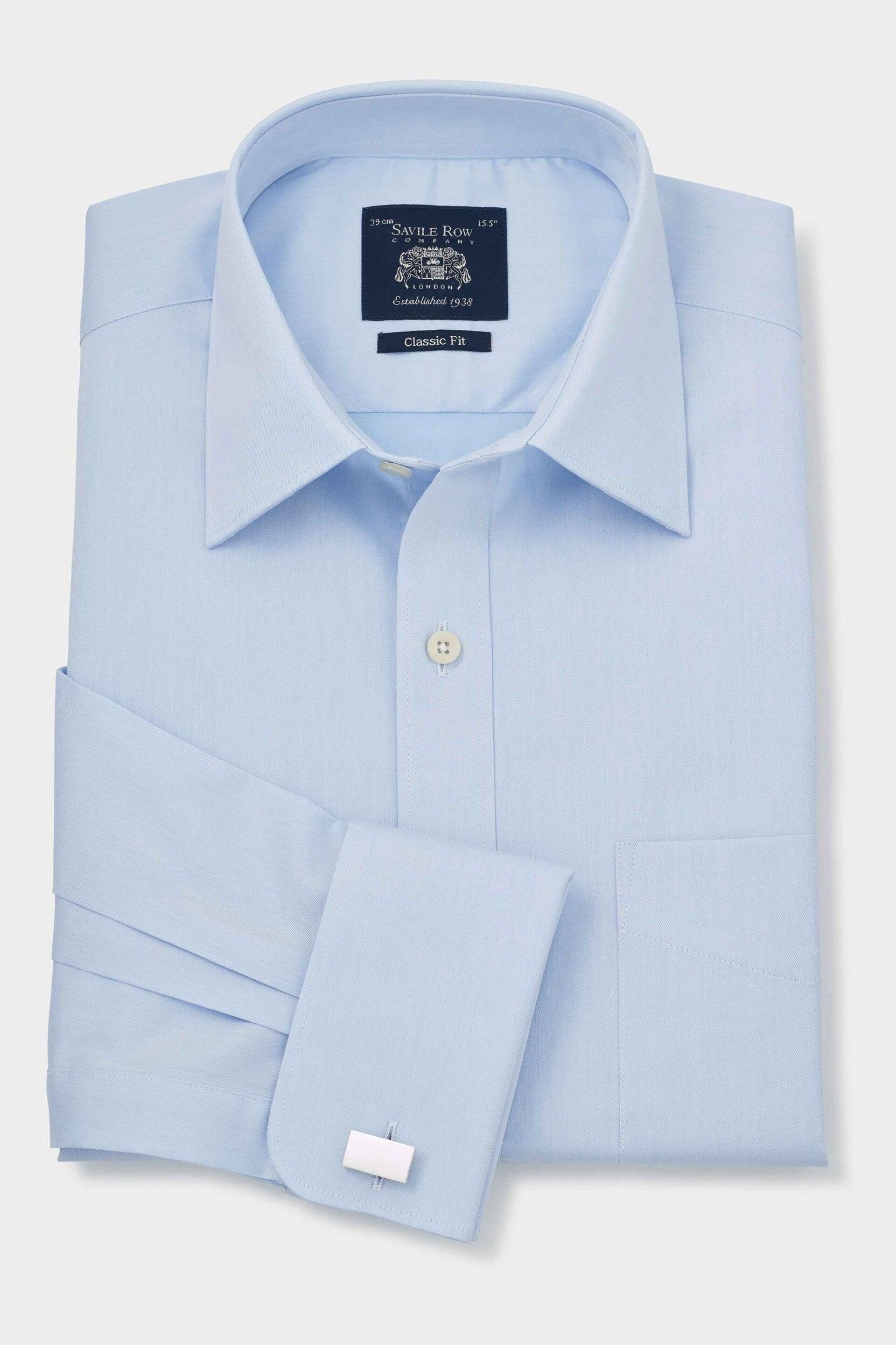 Savile Row Company Blue Twill Classic Fit Single Cuff Shirt - Image 1 of 5