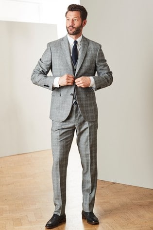 Black/White Tailored Fit Marzotto Signature Check Suit Jacket