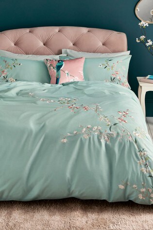 Buy Cotton Sateen Embroidered Floral Duvet Cover And Pillowcase