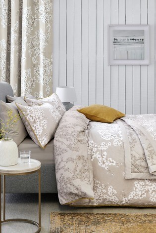 Buy Cotton Sateen Natural Blossom Duvet Cover And Pillowcase Set