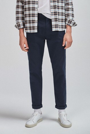 Buy Navy Tapered Slim Fit Pleat Front Chinos From The Next Uk Online Shop
