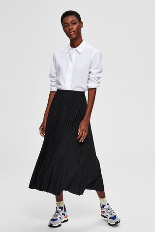 Selected Femme Black Pleated Midi Skirt ...