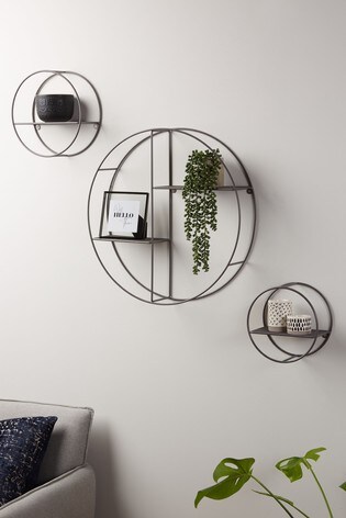 Set Of 3 Grey Round Wall Shelves, Round Floating Shelves Uk