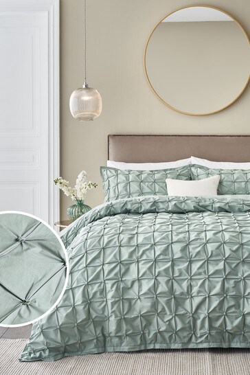 Sage Green All Over Pleated Duvet Cover, Grey Pleated Duvet Cover