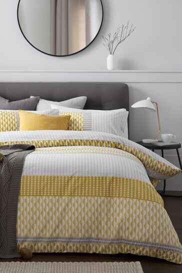 2 Pack Reversible Mini Geo Stripe Duvet Cover And Pillowcase Set From The Next Uk 2 Pack Reversible Mini Geo Stripe, Grey And Mustard Super King Bedding