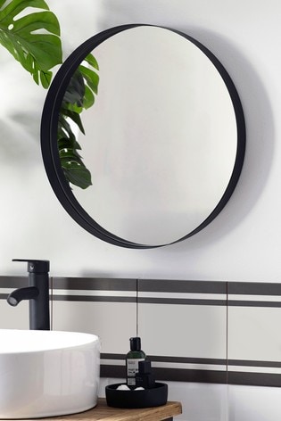Black Round Wall Mirror From The Next, Round Black Framed Mirror With Shelf