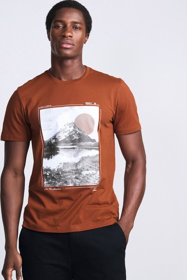 Rust Brown Mountain Regular Fit Graphic 