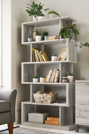 Grey Bronx Oak Effect Tall Shelf, Dark Grey Bookcase Uk