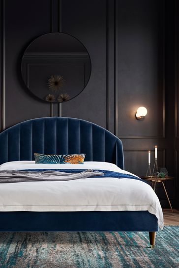 Ont Velvet Dark Navy Blue, Navy Upholstered Bed Frame King Size