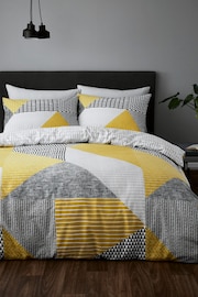 Catherine Lansfield Ochre Yellow Grey Larsson Geo Duvet Cover and Pillowcase Set - Image 1 of 1