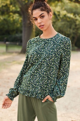 ruffle hem long sleeve top
