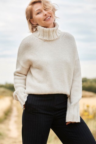 cream chunky roll neck jumper