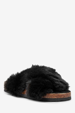 White Company Faux Fur Cross Slider Slippers 2024 www