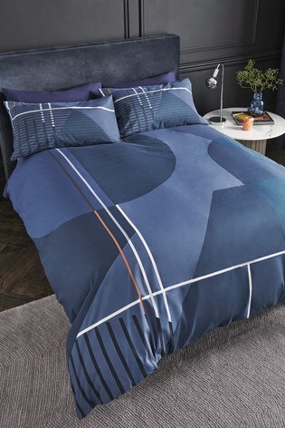 Large Scale Geometric Duvet Cover, Teal Bedding King Size Next