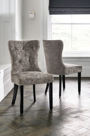 2 Blair Dining Chairs With Black Legs, Crushed Velvet Dining Chairs With Black Legs