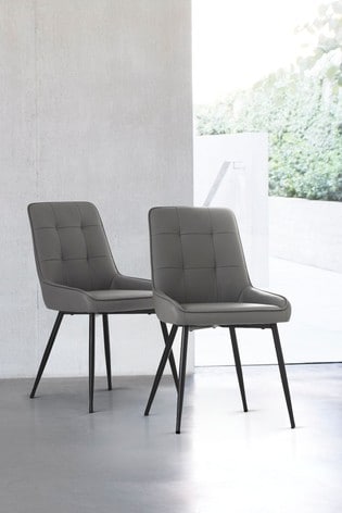2 Cole Dining Chairs With Black Legs, Grey Leather Dining Chair