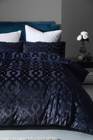 Velvet Jacquard Damask Duvet Cover And Pillowcase Set From The Next Uk Velvet Jacquard Damask Duvet Cover, Navy Blue Damask Bedding