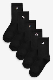 Black 5 Pack Bamboo Rich Unicorn Embroidered Ankle Socks - Image 1 of 6