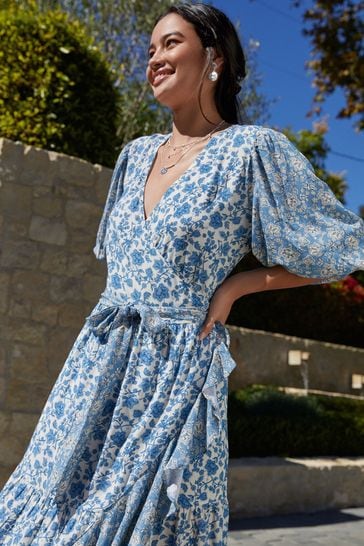Buy Blue Wrap Maxi Summer Dress from ...