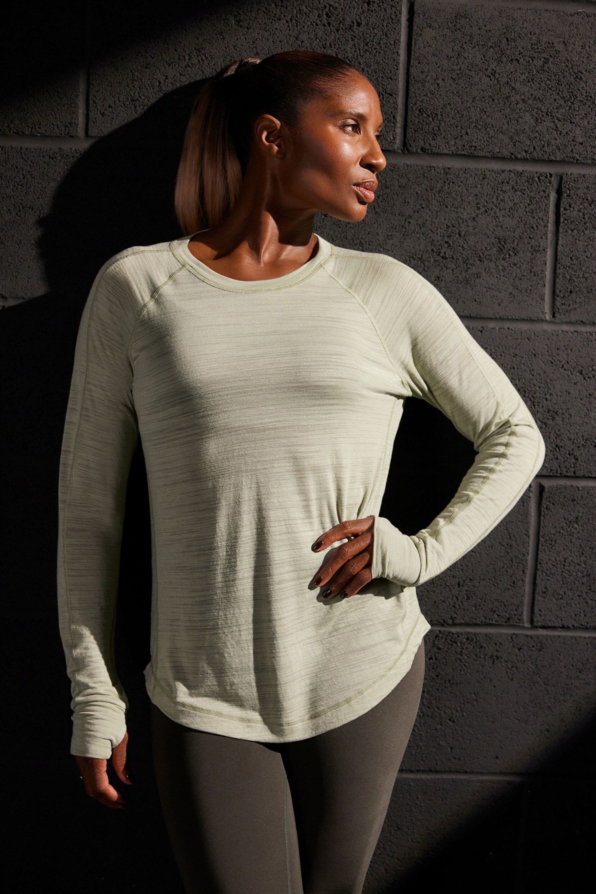 Sage Green Active Lightweight Stitch Detail Long Sleeve Top - Image 1 of 6