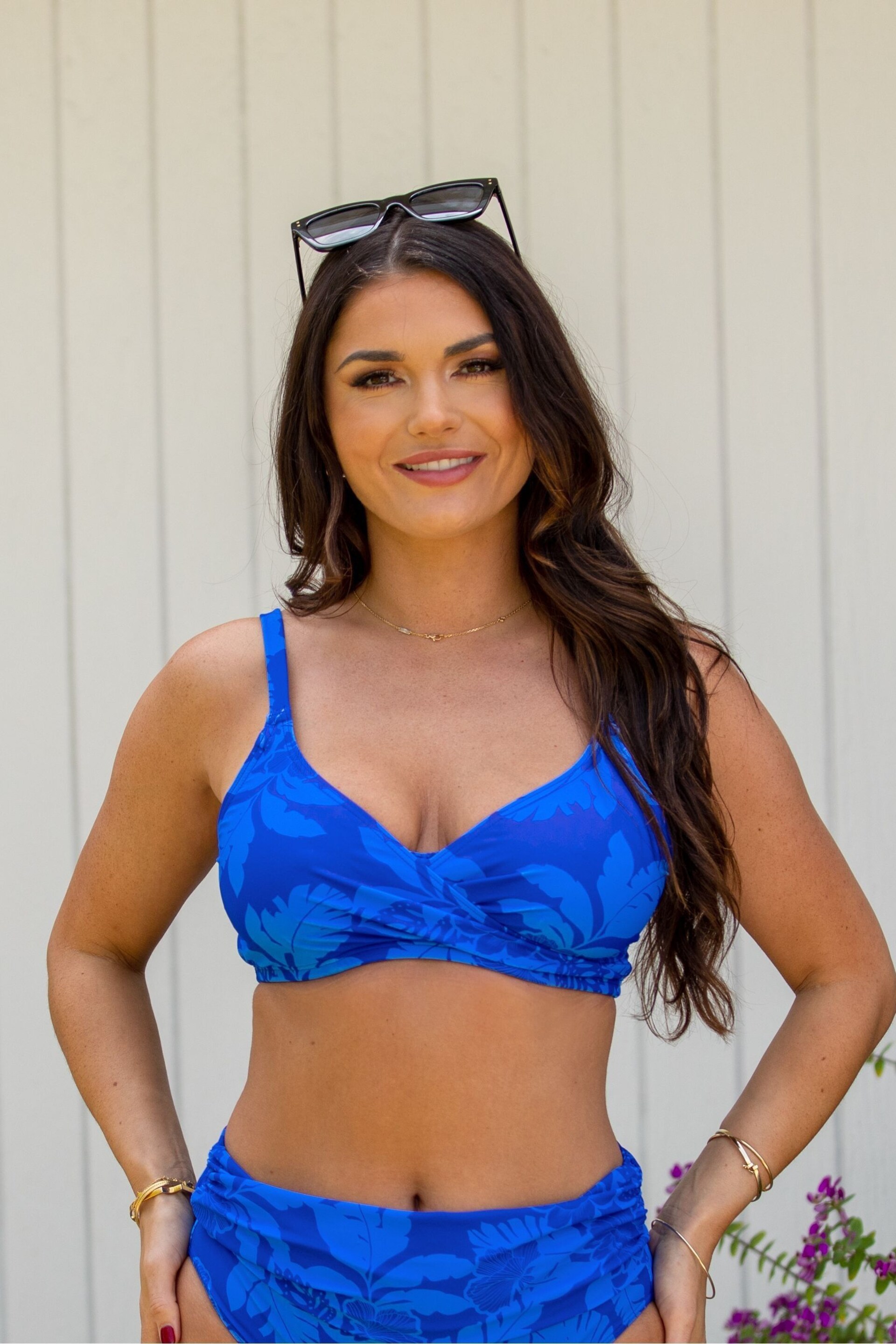 Pour Moi Blue Tropical Maui Underwired Non Padded Wrap Top - Image 1 of 6