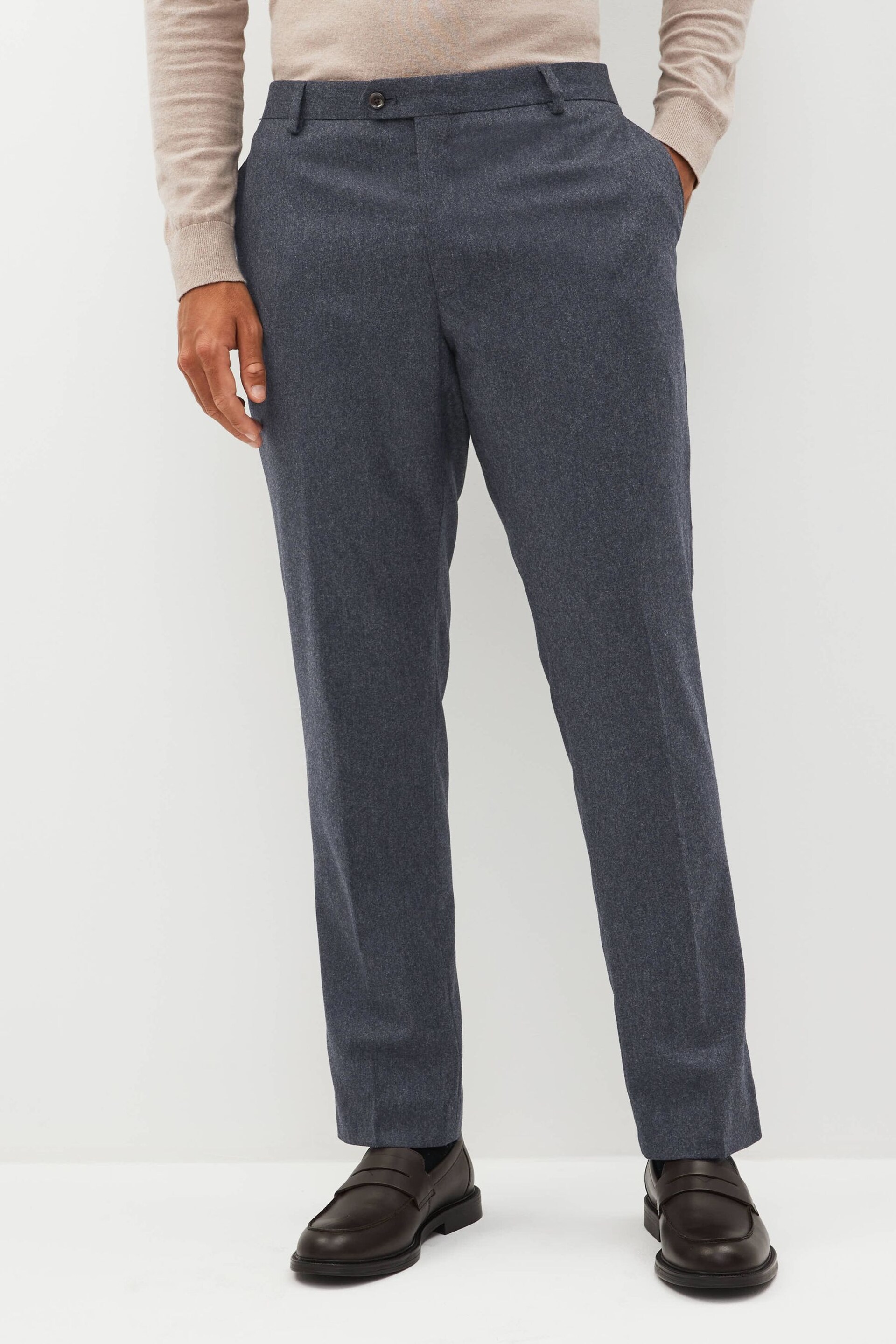 Dark Blue Slim Wool Blend Donegal Suit: Trousers - Image 1 of 8